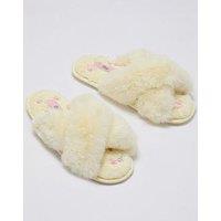 Boux Avenue Floral Emb Sole Crossband Slippers - Lemon