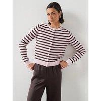 Mango Stripped Knit Cardigan - Pink