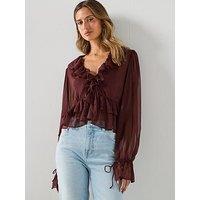 Mango Fluid Ruffled Blouse - Brown