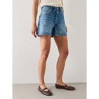 Mango Straight Mid-Rise Denim Shorts - Blue