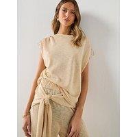 Mango Short-Sleeved Fine-Knit Co-OrD Sweater - Beige