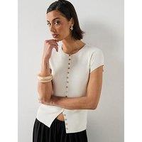 Mango Buttons Detail Knit Sweater - Beige