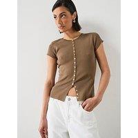 Mango Buttons Detail Knit Sweater - Brown