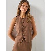 Mango Linen Co-Ord Toggle Waistcoat - Brown