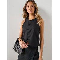 Mango Linen Co-Ord Toggle Waistcoat - Black