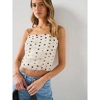 Mango Polka Dot Ruched Top - Beige