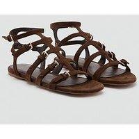 Mango Leather Straps Sandals - Brown