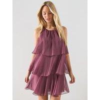Mango Ruffled Draped Dress - Burgundy