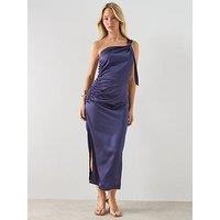 Mango Asymmetric Side Ruched Dress - Navy - Blue