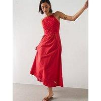 Mango Cotton Dress With Openwork Embroidery - Red