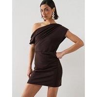 Mango Asymmetrical Pleated Dress - Brown