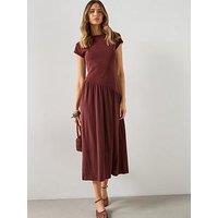 Mango Asymmetrical Midi-Dress - Red