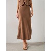 Mango Linen-Blend Co-Ord Straight Skirt - Brown