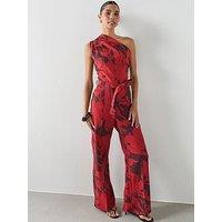 Mango Printed Asymmetrical Jumpsuit - Red