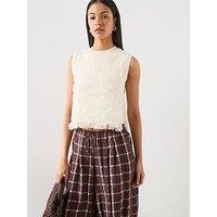 Mango Ruched Mixed Fabric Top - Ecru