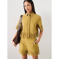 Mango Embroidered Co-Ord Openwork Shirt - Green