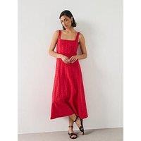 Mango Embroidered Cutwork A-Line Dress - Red