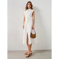 Mango Embroidered Belt Dress - Ecru