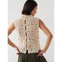 Mango Openwork Knit Top - Sand - Beige