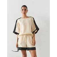 Mango Linen Blouse With Contrasting Stripes - Cream