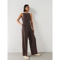 Mango Linen Jumpsuit With Polka-Dot Belt - Brown