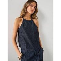 Mango Halter Neck Denim Top - Blue