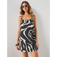 Mango Short Zebra Print Dress - Black