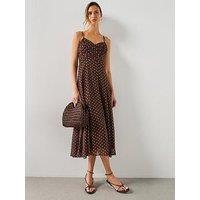 Mango Polka Dot Dress With Gathered Neckline - Brown