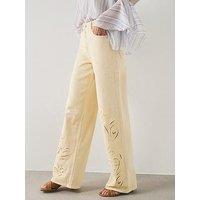 Mango Embroidered Cut-Out Straight Jeans - Vanilla