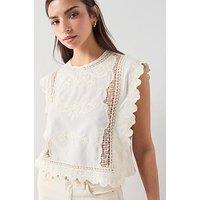 Mango Cotton Top With Embroidered Details - White