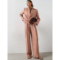 Mango Striped Linen Co-Ord Suit Trousers - Pink