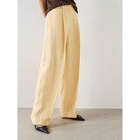 Mango Straight Linen-Blend Trousers - Yellow