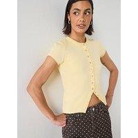 Mango Fine Knit Sweater With Buttons - Yellow