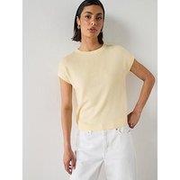 Mango Short-Sleeved Knitted Cotton Sweater - Yellow