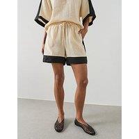 Mango Contrast Stripe Linen Shorts - Cream