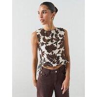 Mango Floral Print Crop Top - Brown