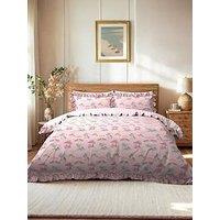 Chelsea Peers Lounging Leopards Stripe Print Reversible Frill 100% Cotton Duvet Set - Pink