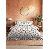 Chelsea Peers Cocktails & Cards Print Reversible Frill 100% Cotton Duvet Set - White