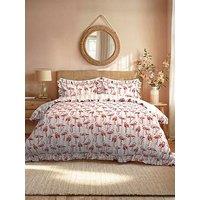 Chelsea Peers Flamingo Stripe Print Reversible Frill 100% Cotton Duvet Set - White
