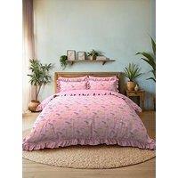Chelsea Peers Dinosaur Print Reversible Frill 100% Cotton Duvet Set - Pink