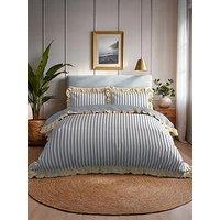 Chelsea Peers Stipe Reversible Frill 100% Cotton Duvet Set - Blue & White