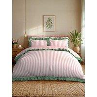 Chelsea Peers Stipe Reversible Frill 100% Cotton Duvet Set - Pink & White