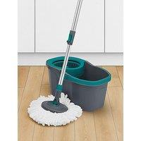Tower Compact Spin Mop & 4.5L Bucket Set, 2 Microfibre Mop Heads, Anthracite & Teal