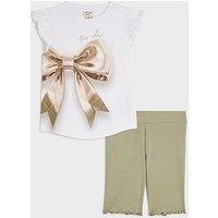 River Island Mini Girls Bow Tres Chic Graphic T-Shirt Set - White