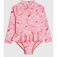 River Island Mini Girls Hibiscus Long Sleeve Swimsuit - Pink