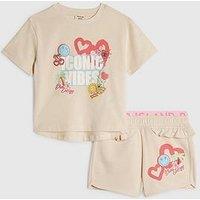 River Island Mini Girls Iconic Vibes Shorts Set - Cream