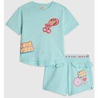River Island Mini Girls Love Vibes Back Print Shorts Set - Blue - Green