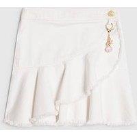 River Island Older Girls Asymmetric Denim Keychain Skirt - White