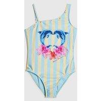 River Island Older Girls Dolphin Stripe Swimsuit - Blue