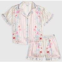 River Island Older Girls Floral Border Satin Stripe Pyjamas - Pink